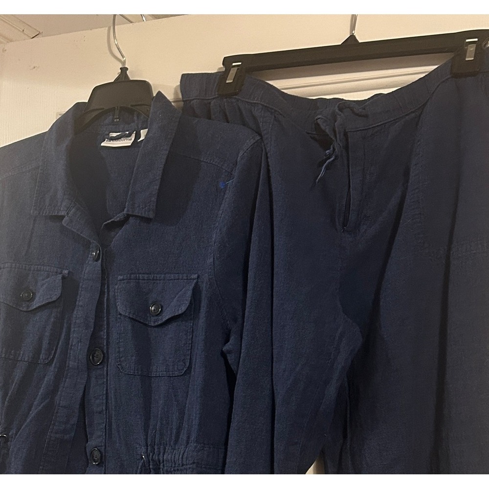 Liz Claiborne Navy Blue Linen Blend Shirt and Pant Set